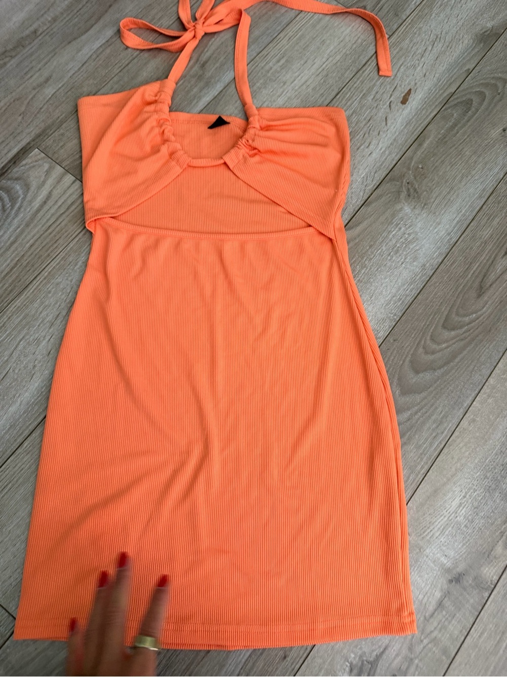 SHEIN Neon Orange Ribbed Halter Mini Dress